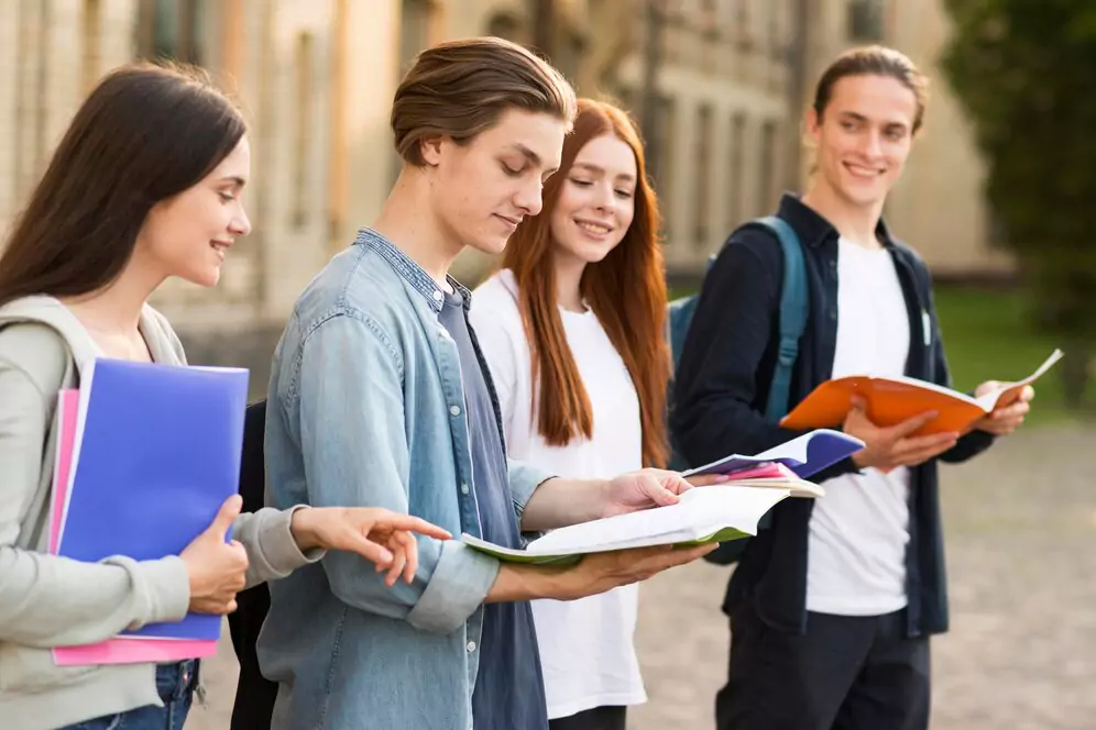 group-teenagers-reading-project-notes